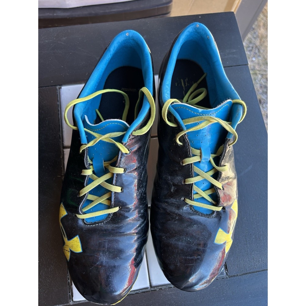 Under Armour Soccer Cleats Mens 12 1227310-002 Black Blue Yellow FG Football - Picture 3 of 7